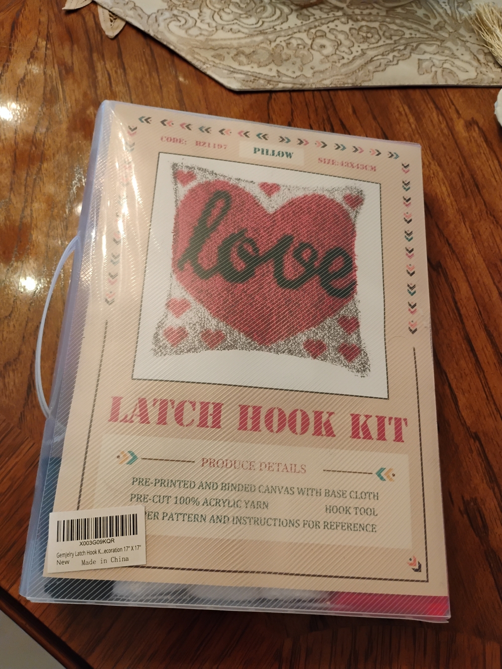 Latch Hook Kit Pillow - Pink Heart 'Love' Design